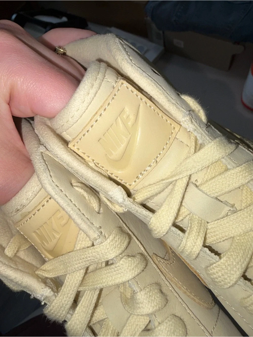 Nike Women’s High-Top Sneakers in Pale Yellow and White